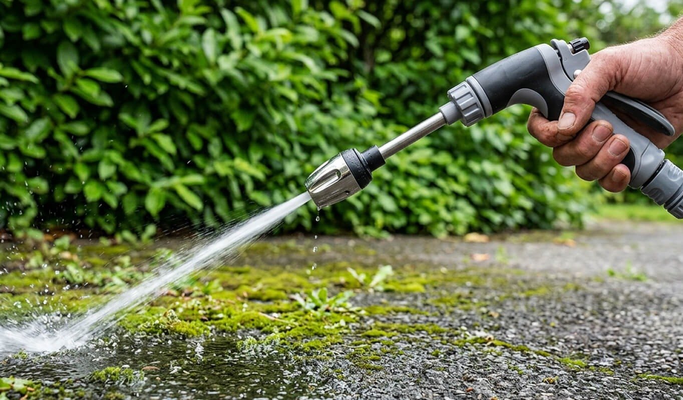 Power Blast Plus cleaning an outdoor wall